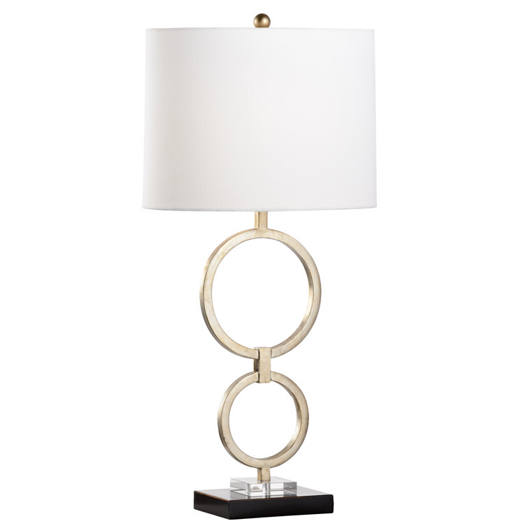 Antique Silver Leaf Double-Ring Metal Table Lamp