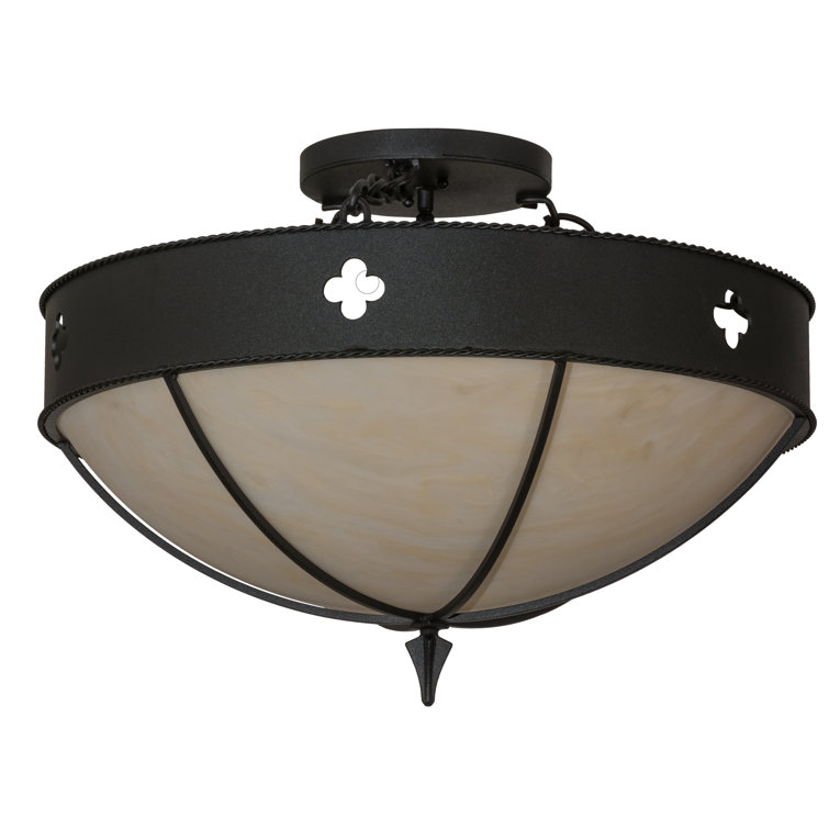 Sabrina 24" Black Metal & Glass Semi-Flush Mount with Sahara Taupe Shade