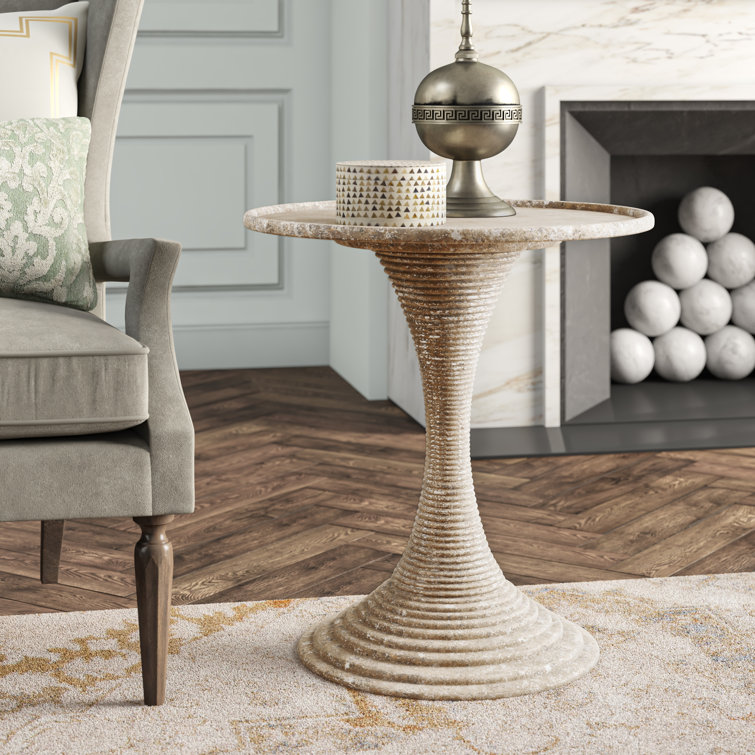 Gloria Round Antique Gold and Silver Leaf End Table
