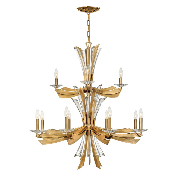 Vida Burnished Gold 12-Light Crystal Chandelier with Dimmable Candelabra
