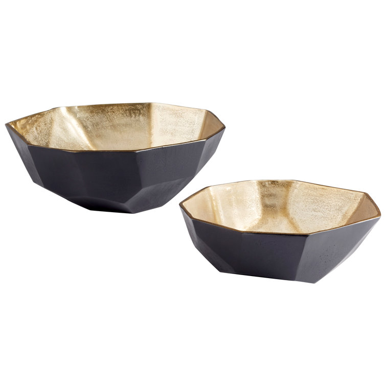 Radia 12" Black and Gold Aluminum Decorative Bowl