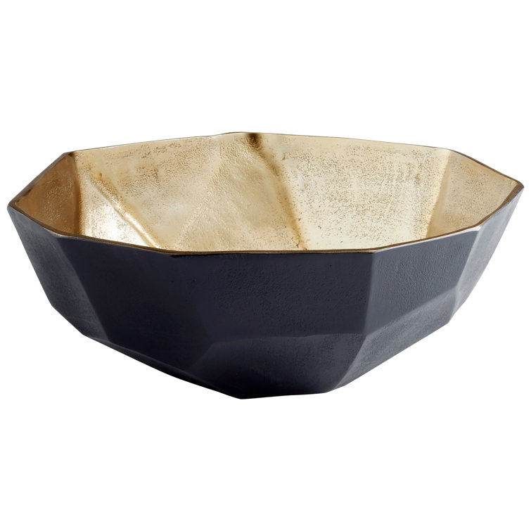 Radia 12" Black and Gold Aluminum Decorative Bowl