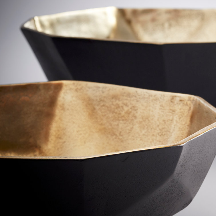 Radia 12" Black and Gold Aluminum Decorative Bowl