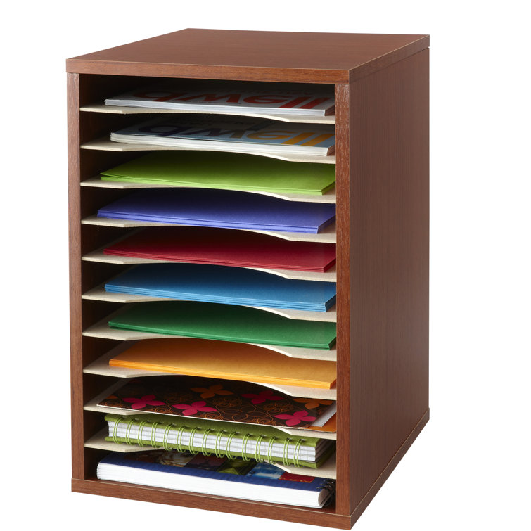 Cherry Wood 11-Compartment Desktop Organizer with Adjustable Shelves
