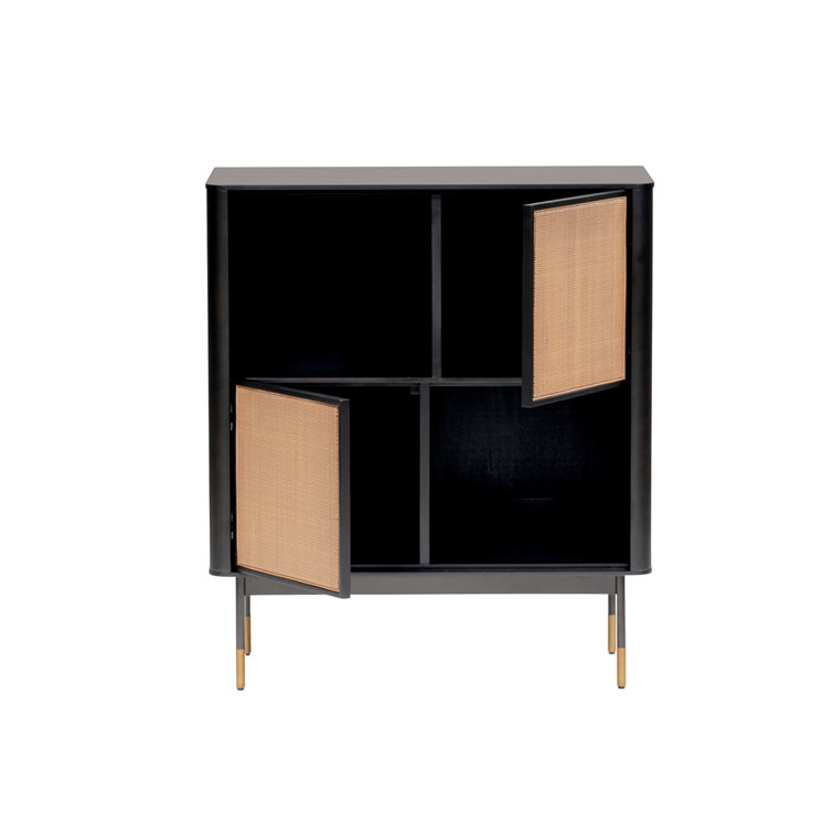 Ayres 33.5'' Black Solid Wood and Wicker Storage Cabinet with Adjustable Shelving