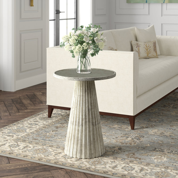 Transitional Antique White Mirrored Round End Table