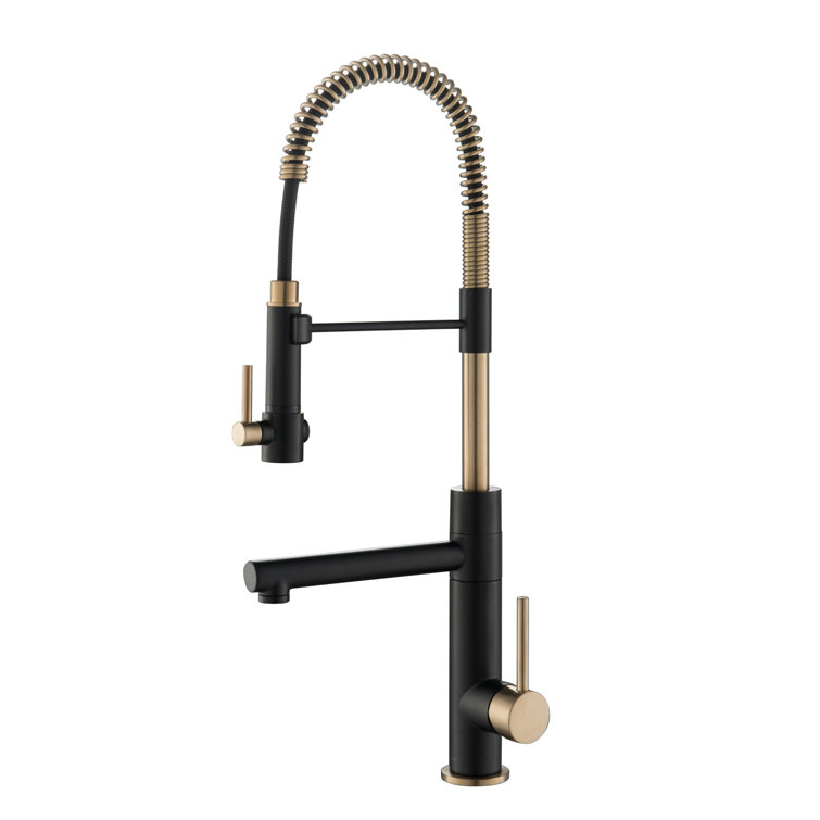 Stainless Steel and Matte Black Pull-Down Kitchen Faucet