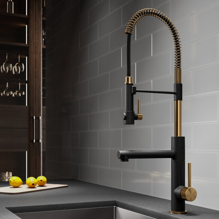 Stainless Steel and Matte Black Pull-Down Kitchen Faucet