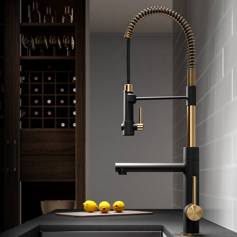 Stainless Steel and Matte Black Pull-Down Kitchen Faucet