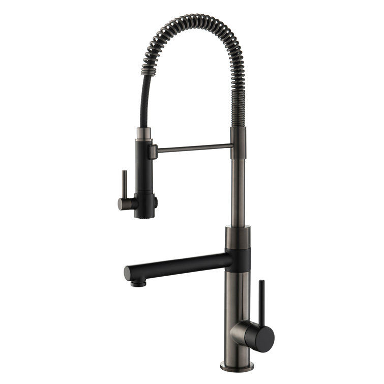 Stainless Steel and Matte Black Pull-Down Kitchen Faucet