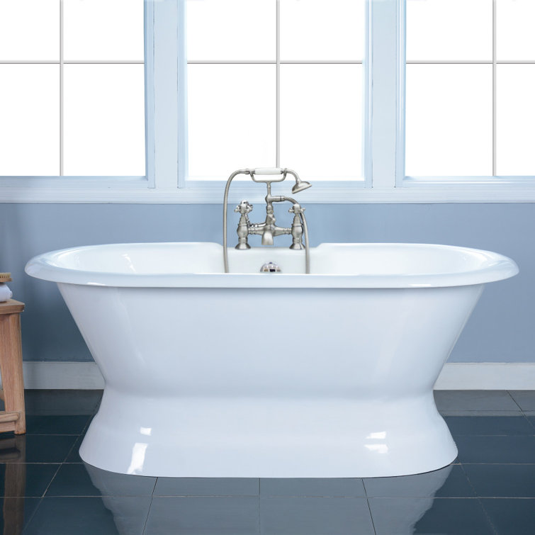 White Cast Iron Oval Pedestal Tub with Clawfoot Design
