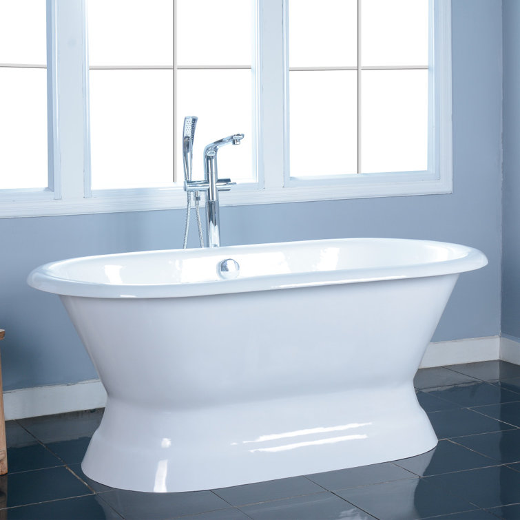 Aqua Eden 60-Inch White Cast Iron Pedestal Tub