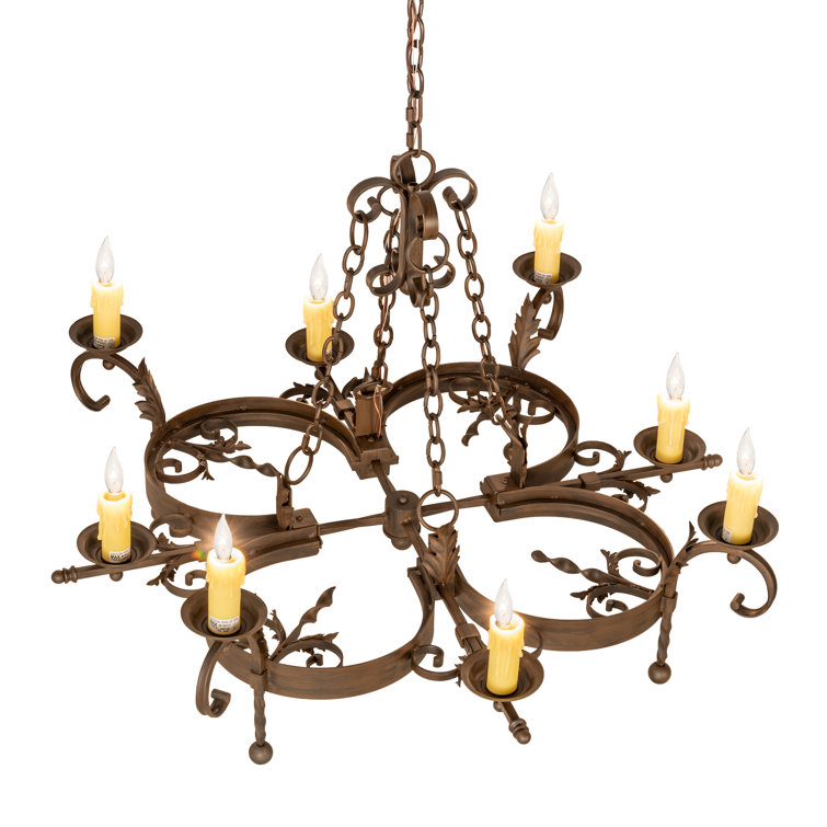 Rustic Iron 8-Light Chandelier with Faux Candlelights
