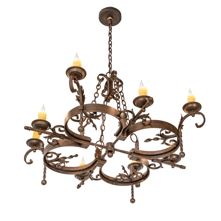 Rustic Iron 8-Light Chandelier with Faux Candlelights