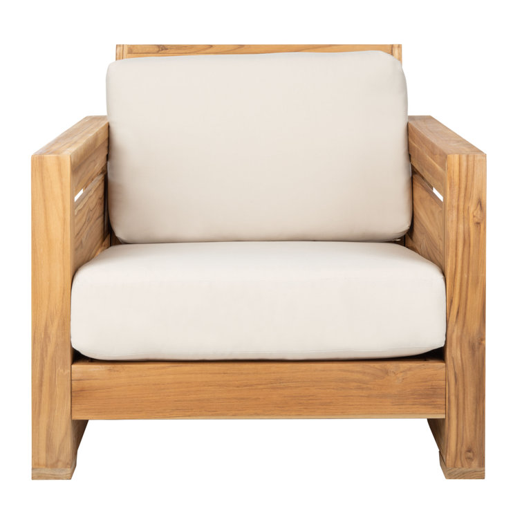 Guadeloupe Natural Teak Outdoor Club Chair with White Cushions