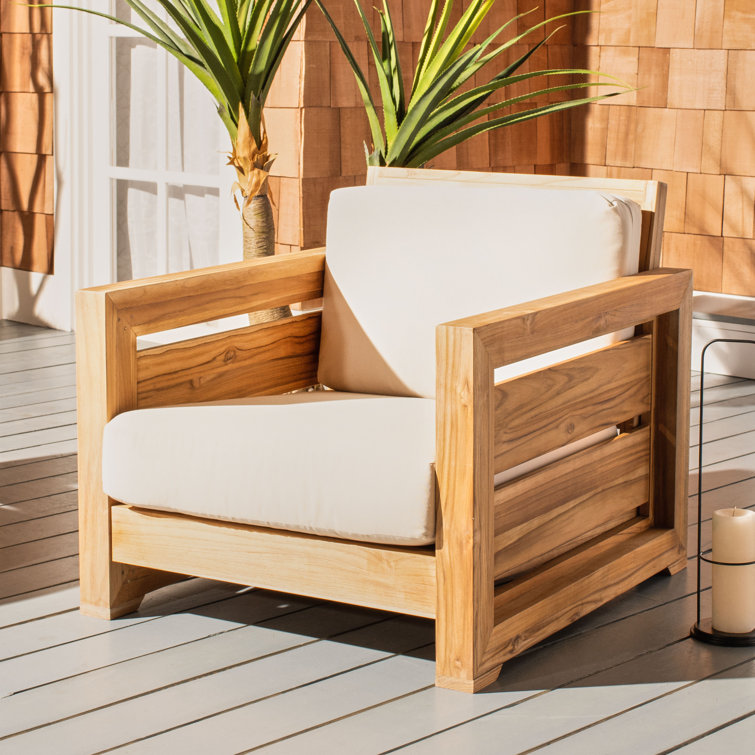 Guadeloupe Natural Teak Outdoor Club Chair with White Cushions