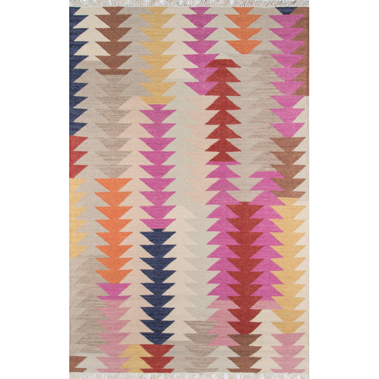 Bohemian Reversible Handwoven Wool Rug in Red, 7'6" x 9'6"
