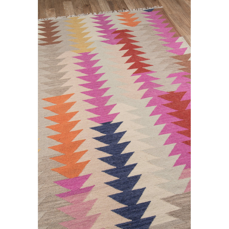 Caravan Geometric Handwoven Wool and Synthetic Red Area Rug