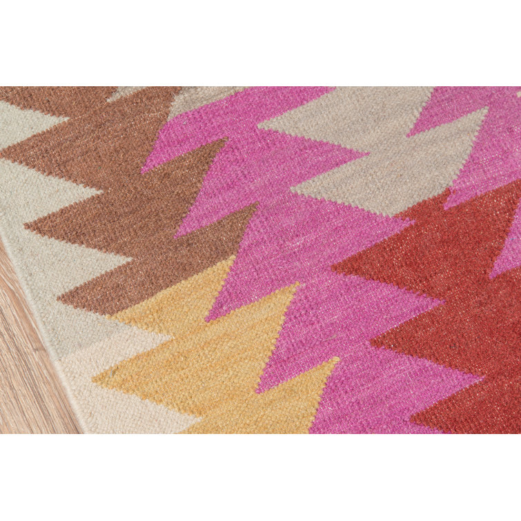 Caravan Geometric Handwoven Wool and Synthetic Red Area Rug