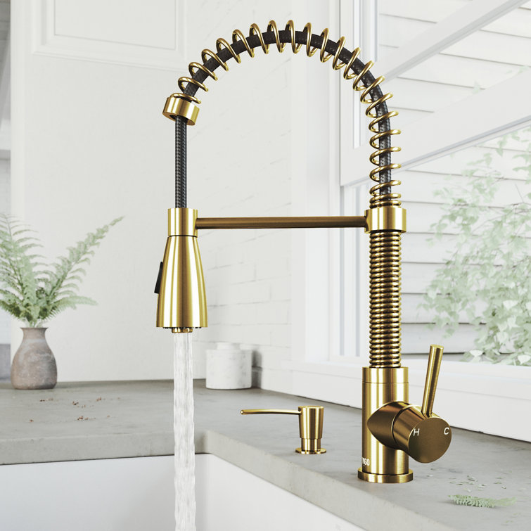 Elegant Matte Gold Pull-Down Kitchen Faucet with Soap Dispenser