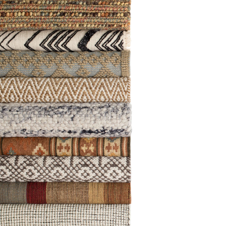 Ivory and Black Handwoven Wool Chevron Rug 8' x 10'