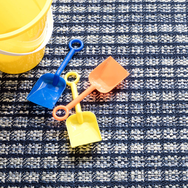 Coco Blue Checkerboard Handwoven Indoor/Outdoor Rug 2' x 3'