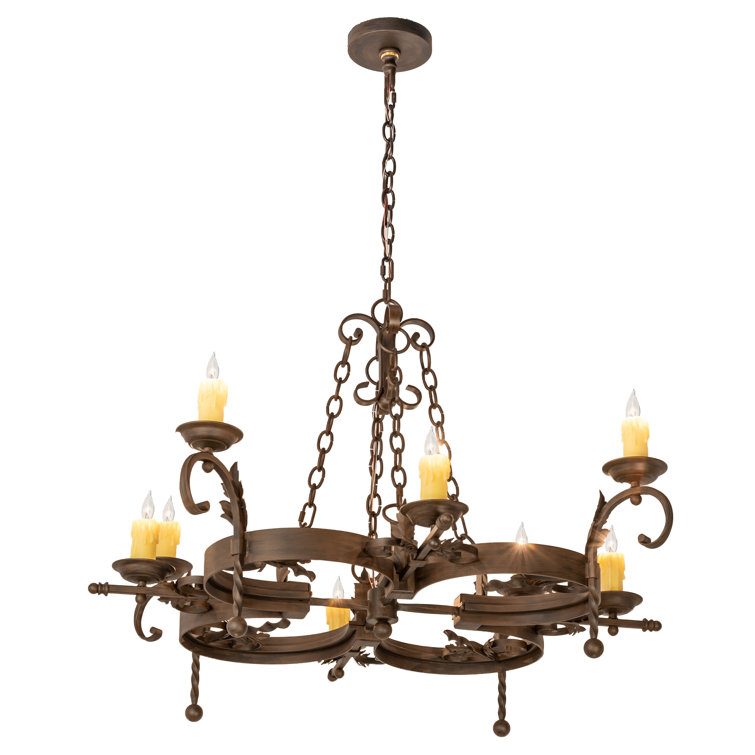 Rustic Iron 8-Light Chandelier with Faux Candlelights