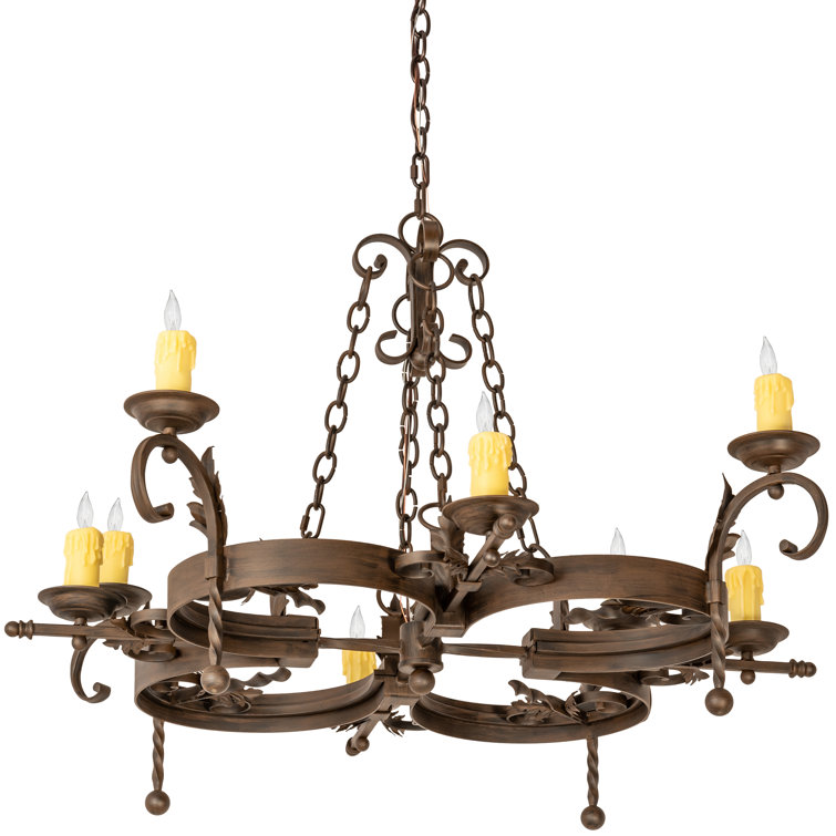 Rustic Iron 8-Light Chandelier with Faux Candlelights