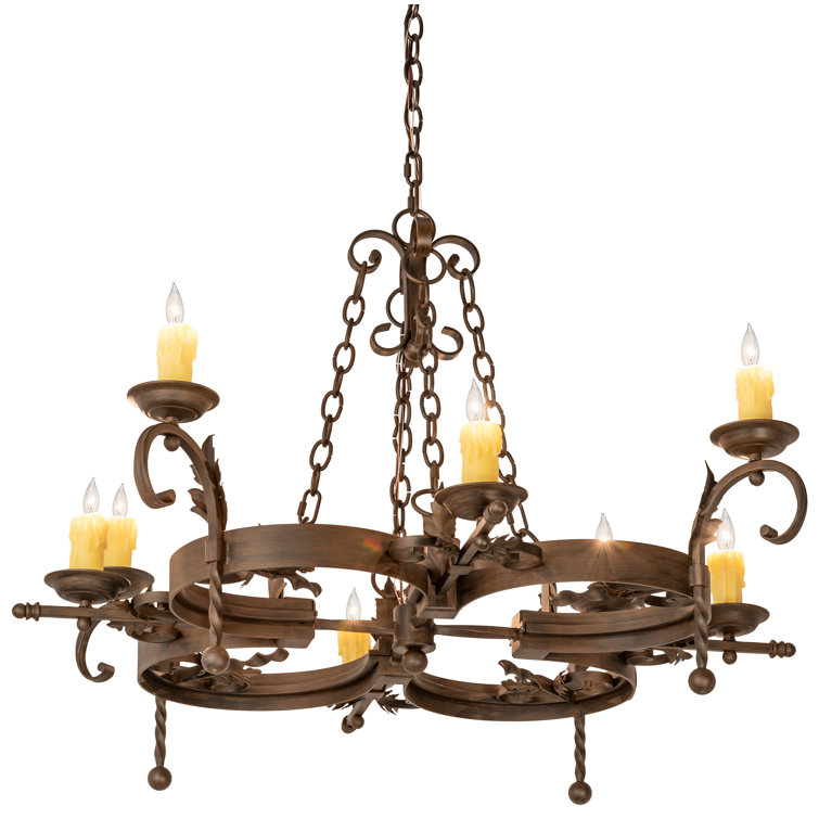 Rustic Iron 8-Light Chandelier with Faux Candlelights