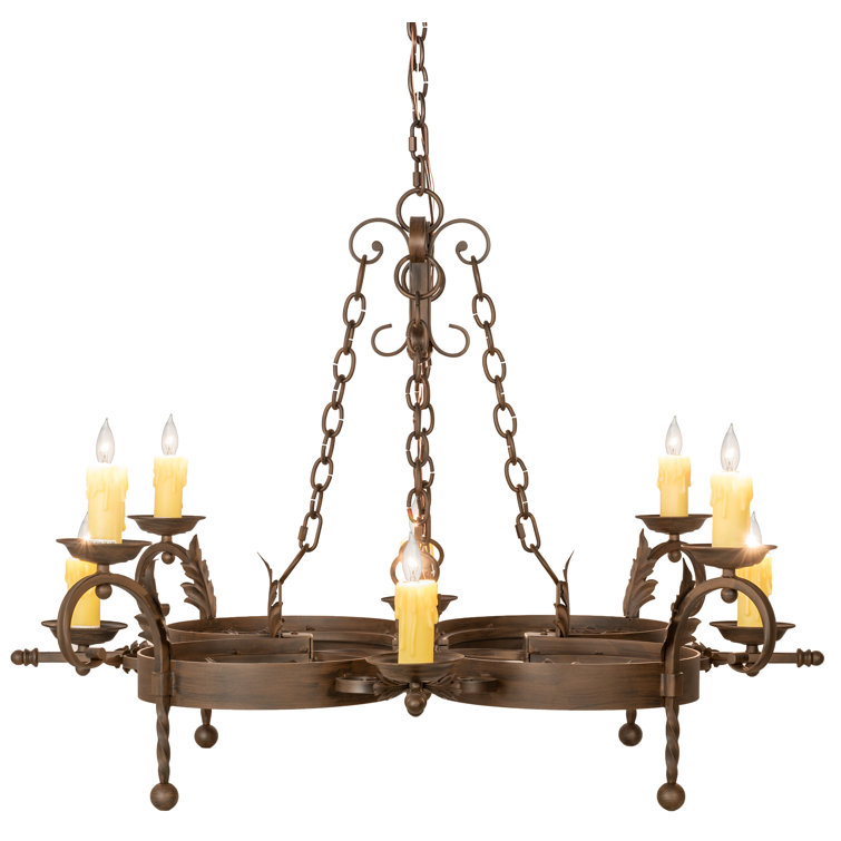 Rustic Iron 8-Light Chandelier with Faux Candlelights