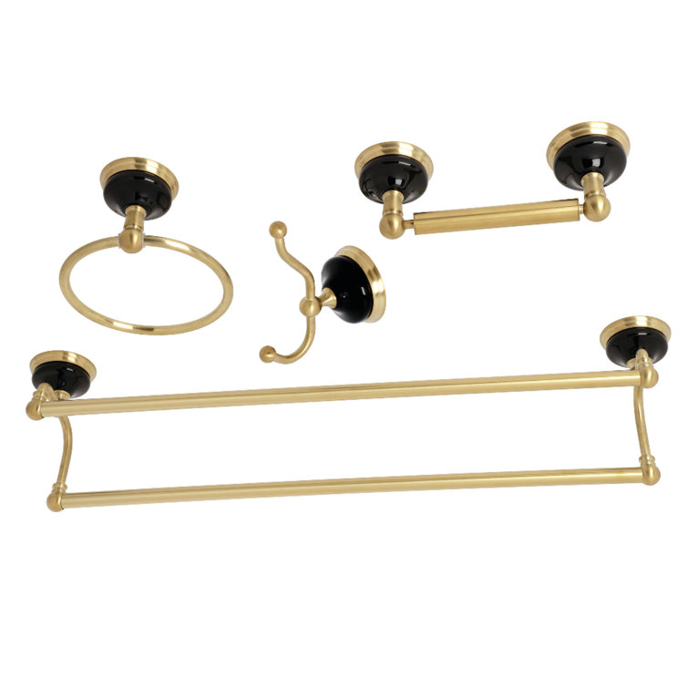 Luxurious Brushed Brass and Black Ceramic Bathroom Hardware Set