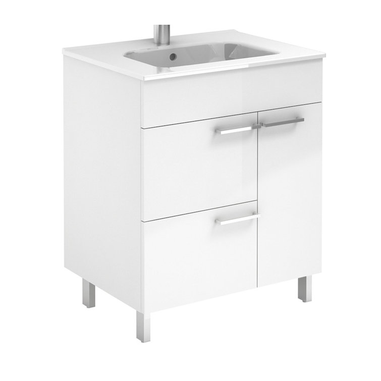 Glossy White 32'' Single Freestanding Bathroom Vanity with Ceramic Sink