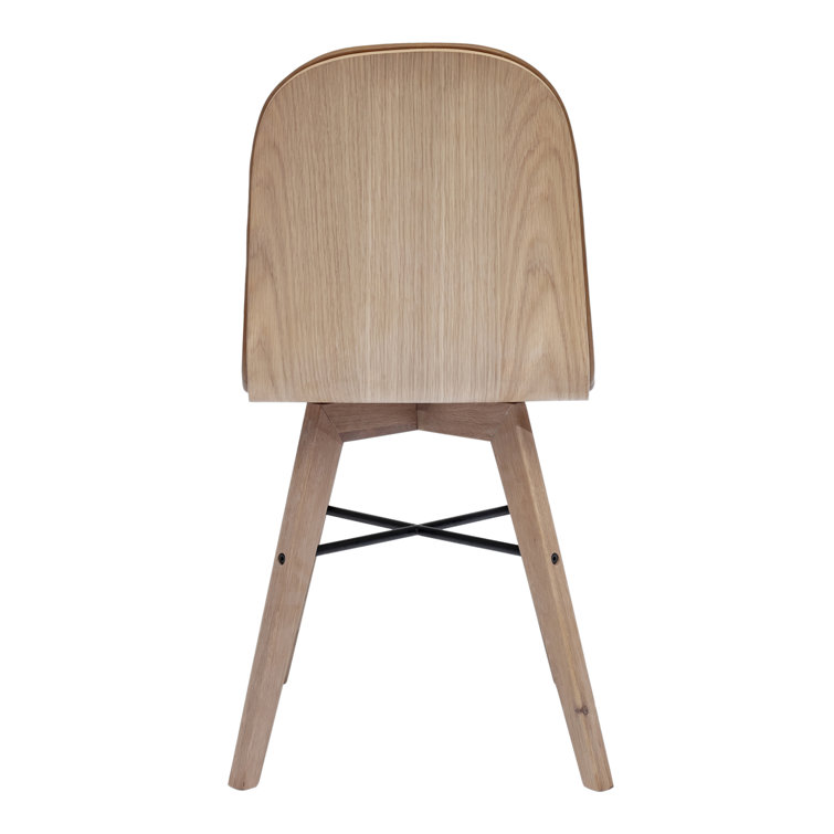 Brown Genuine Leather Upholstered Side Chair with Oak Legs, Set of 2