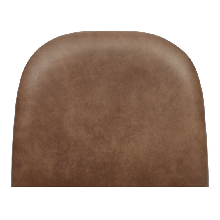 Brown Genuine Leather Upholstered Side Chair with Oak Legs, Set of 2