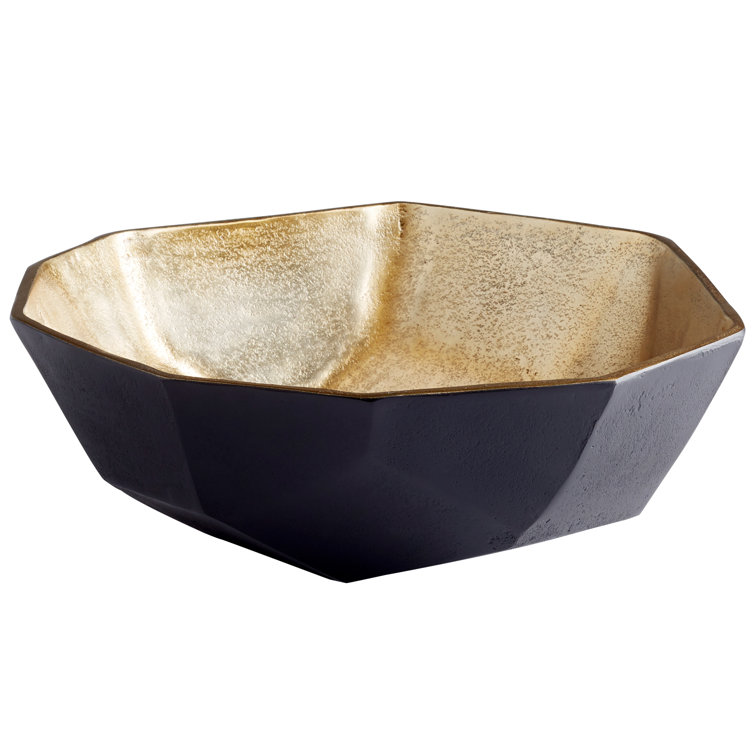 Radia 12" Black and Gold Aluminum Decorative Bowl