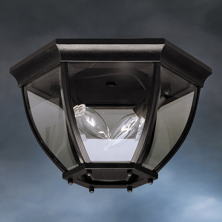 Black Glass and Bronze 12" Outdoor Flush Mount Light