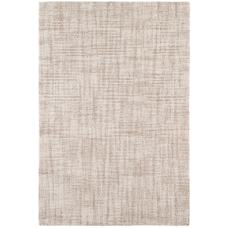 Handmade Ivory Wool Rectangular Area Rug with Crosshatch Design