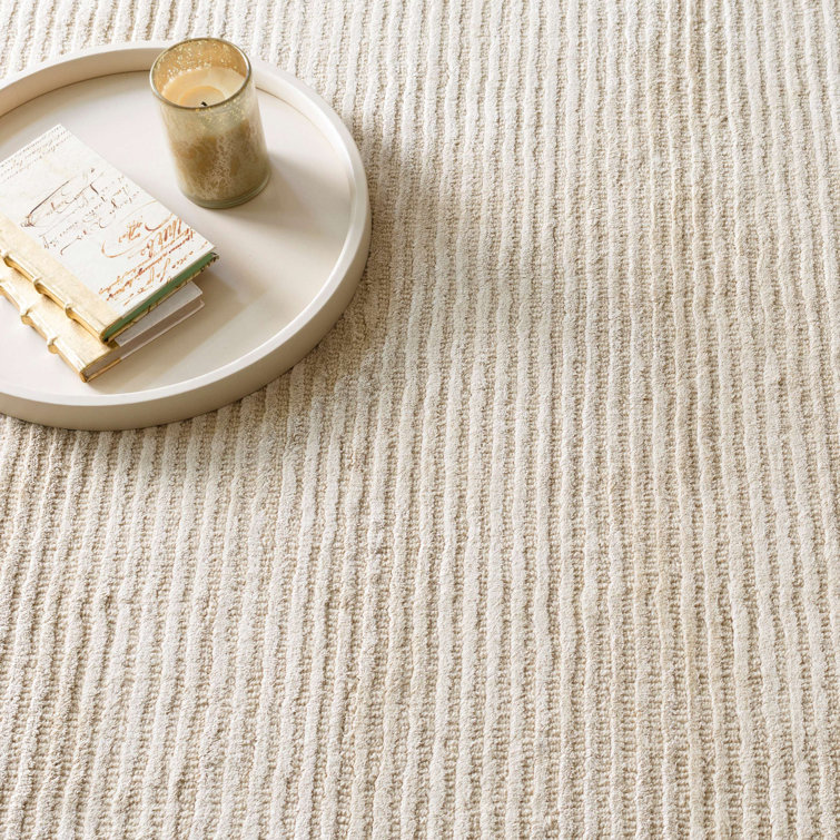 Ivory Striped Hand-Knotted Wool & Viscose 8' x 10' Rug