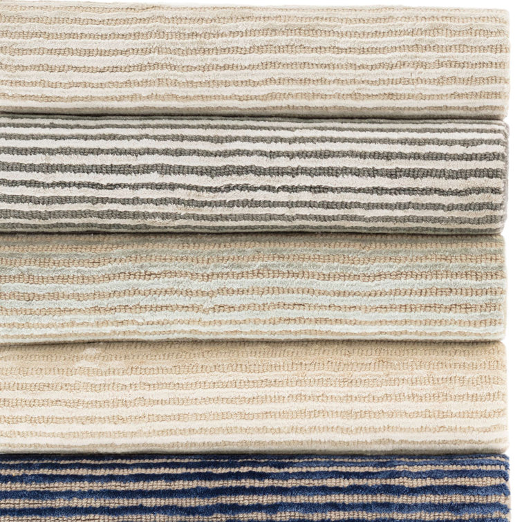 Ivory Striped Hand-Knotted Wool & Viscose 8' x 10' Rug