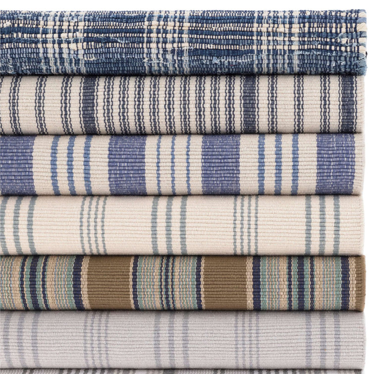 Handmade Blue Plaid Wool and Cotton Area Rug 3' x 5'