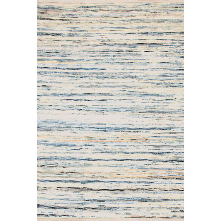 Handwoven Blue and White Cotton Rectangular Rug 6' x 9'