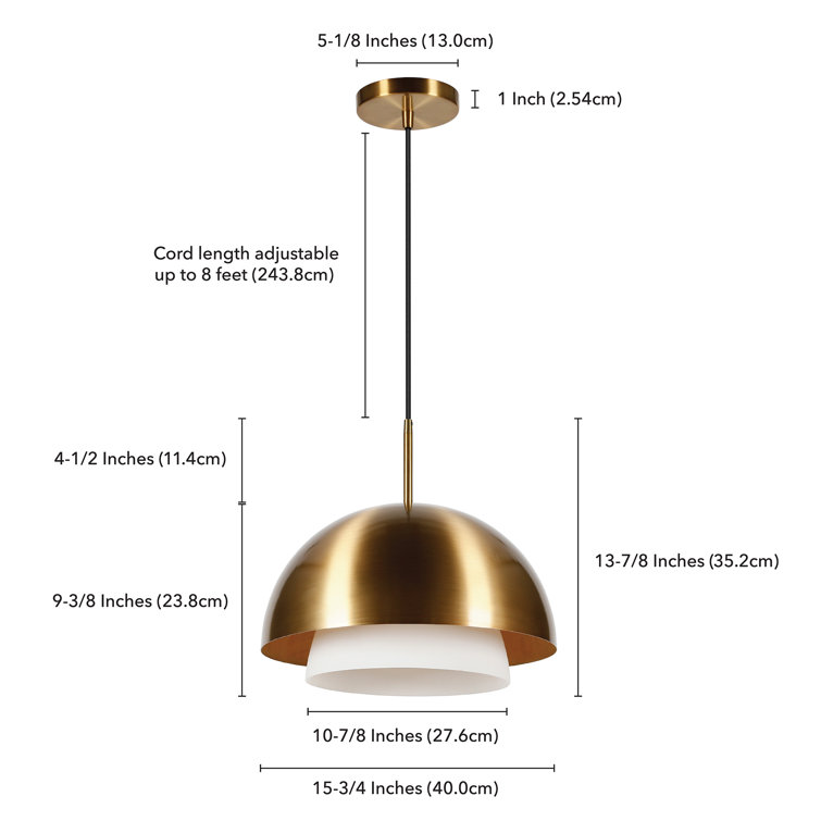 Brass and Glass Dome Pendant Light with Adjustable Cord