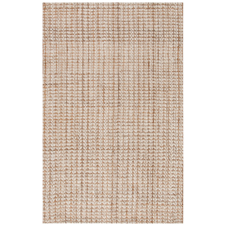 Ivory and Light Brown Hand-Knotted Jute Area Rug 5' x 8'