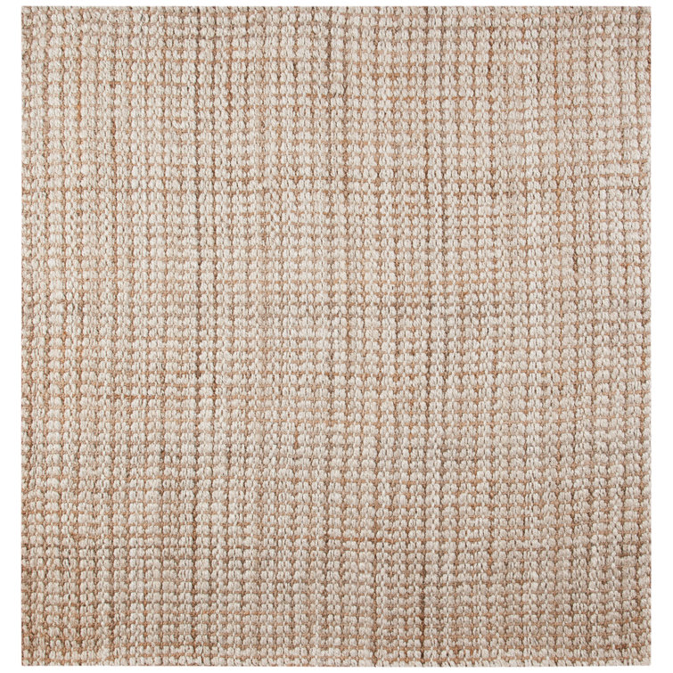 Ivory and Light Brown Hand-Woven Jute Square Rug, 7' x 7'