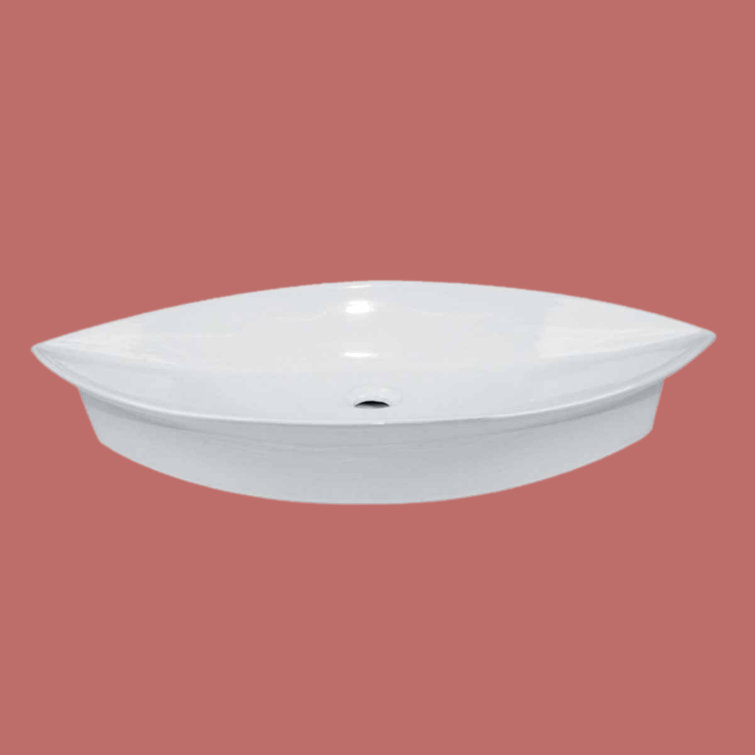 White Ceramic Oval Above-Counter Vessel Sink with Reno-Gloss Finish