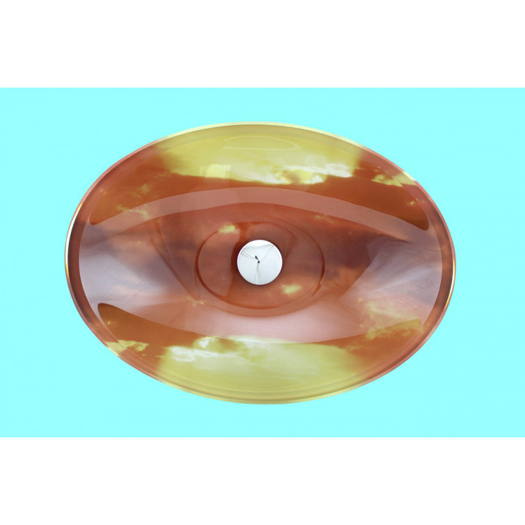Sunset Oval Tempered Glass Vessel Sink with Drain