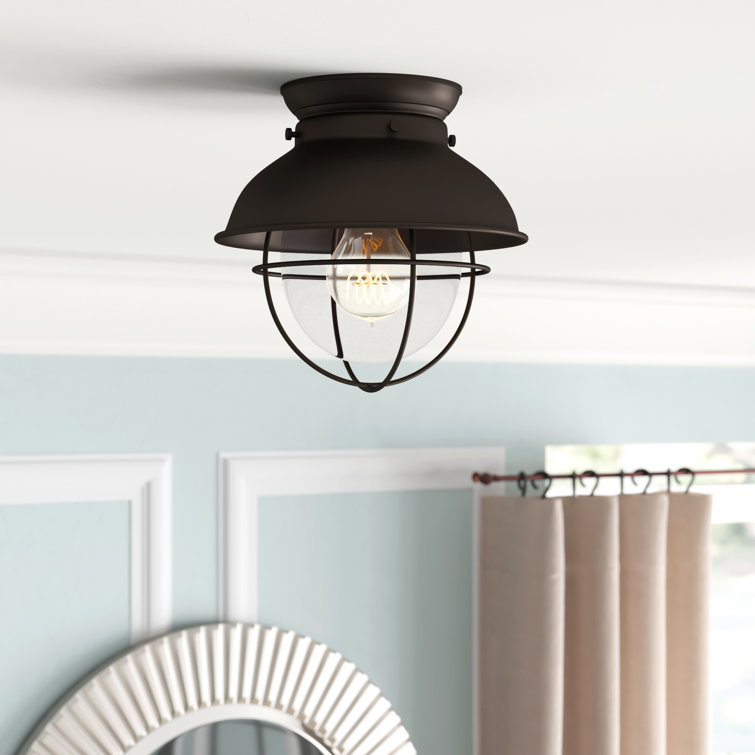 Oil Rubbed Bronze Glass Industrial Flush Mount Light