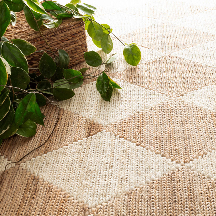 Handmade Beige and Brown Cotton Diamond Pattern 8' x 10' Rug