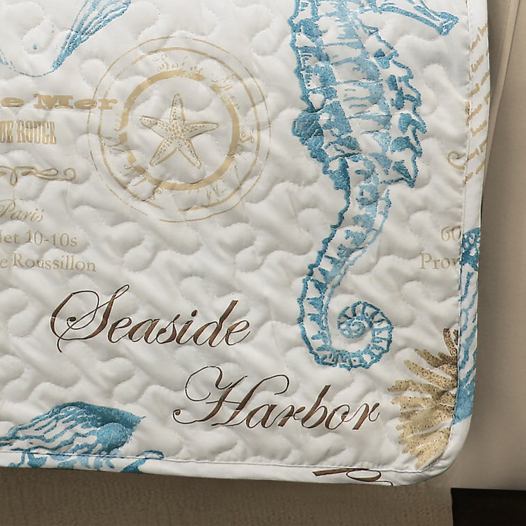 Harbor Life Blue and Taupe Coastal Loveseat Slipcover