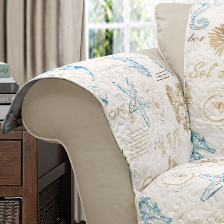 Harbor Life Blue and Taupe Coastal Loveseat Slipcover